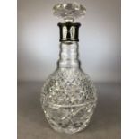 Hallmarked silver collared cut glass decanter Birmingham by K M Silver approx 27cm tall