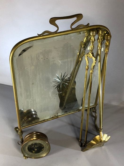 Brass firescreen with glass starburst design, Holosteric Barometer and fireside set - Image 2 of 5