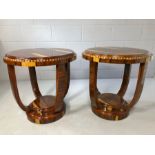 Pair of Art Deco style highly polished circular occasional / side tables, each approx 60cm x 60cm