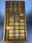 Vintage beech wood printers block tray, with various sized compartments, approx 82cm x 42cm