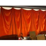 Quantity of textiles: Five curtain panels in burnt orange velvet with cotton lining, each approx