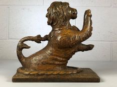 Antique Maritime carved Oak Rampant Lion with a collar of the shield of St George and surrounded