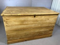 Large antique pine blanket box, approx 125cm x 76cm x 75cm tall