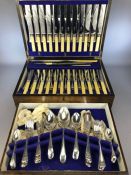 Boxed bone handled cutlery set, 12 settings, H Mander & Co, case approx 40cm x 29cm x 17cm, with