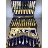 Boxed bone handled cutlery set, 12 settings, H Mander & Co, case approx 40cm x 29cm x 17cm, with