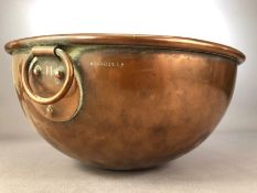 Copper mixing bowl by Harrods, approx 29cm in diameter, impressed makers mark to side