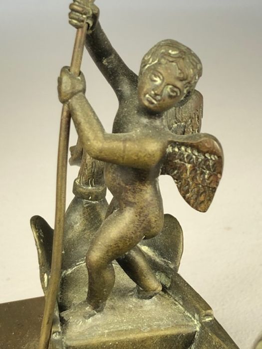 Brass sculpture of an old man with wings (possibly Father Time) being skippered by a Cherub in a - Image 6 of 7