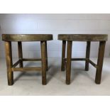 Pair of Bakelite topped tables on oak bases, the table tops with impressed marks G B Ltd H W regd