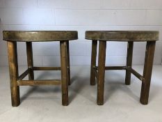 Pair of Bakelite topped tables on oak bases, the table tops with impressed marks G B Ltd H W regd