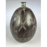 Antique Scrimshaw Coconut Sailers Powder flask engraved with a Crown and a thistle and a having a