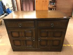 Small linen fold dark wood sideboard with two drawers and cupboards under