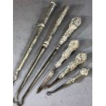 Collection of silver handled Antique items to include button pulls etc