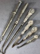 Collection of silver handled Antique items to include button pulls etc