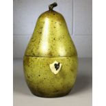 Pear shaped Tea caddy with metal liner, working key and brass hinges approx 18cm tall