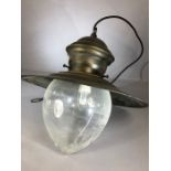 Single Brass and glass hanging lamp the shade approx 40cm in diameter