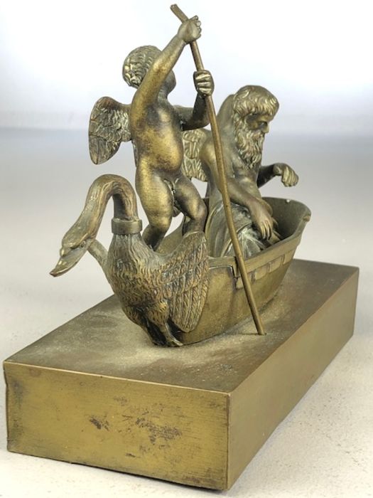 Brass sculpture of an old man with wings (possibly Father Time) being skippered by a Cherub in a - Image 3 of 7