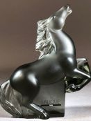 Lalique frosted rearing horse, etched Lalique/France mark, on a clear plinth base, approx 14cm tall