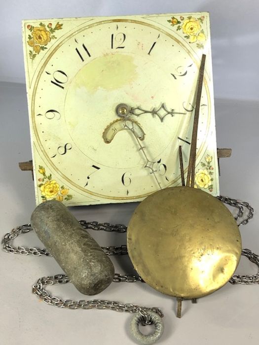 Clock face and movement (A/F) with pendulum and weight