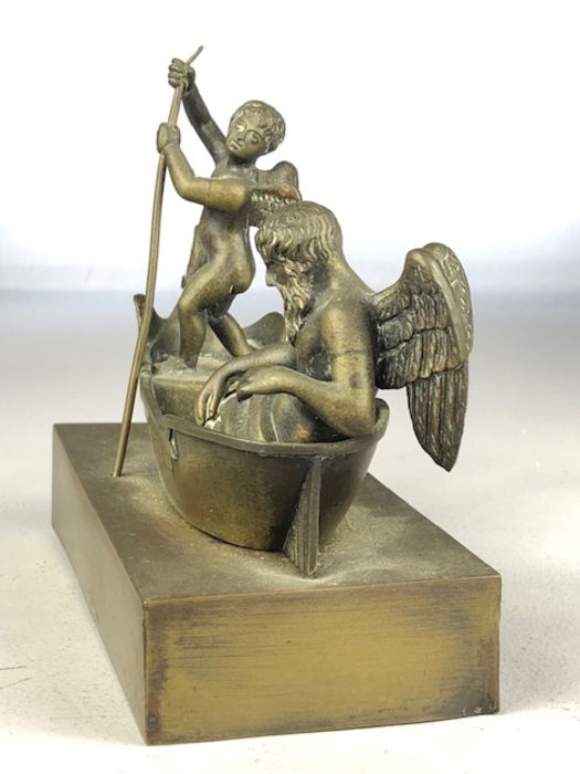 Brass sculpture of an old man with wings (possibly Father Time) being skippered by a Cherub in a - Image 5 of 7