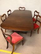 Twil Pedestal Dining Table with extendable Leaf and six upholstered Balloon back Victorian dining