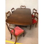 Twil Pedestal Dining Table with extendable Leaf and six upholstered Balloon back Victorian dining