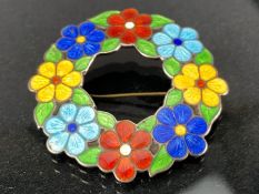 Vintage silver and enamel flower brooch Birmingham silver hallmarks makers AHD&S for A H Darby &