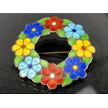 Vintage silver and enamel flower brooch Birmingham silver hallmarks makers AHD&S for A H Darby &