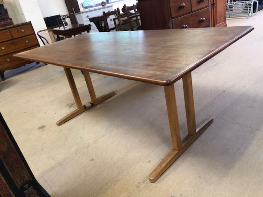 Swedish rectangular Mid Century teak table, approx 180cm x 85cm x 70cm tall, stamped to frame ' - Image 4 of 5