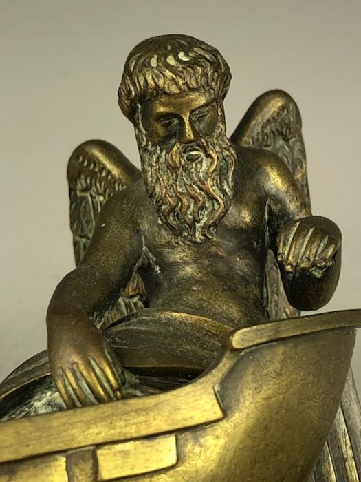 Brass sculpture of an old man with wings (possibly Father Time) being skippered by a Cherub in a - Image 7 of 7