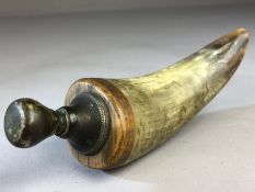 Horn Snuff Holder with white metal screw in stopper approx 14cm long