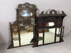 Two period aesthetic over mantel mirrors with carved detailing, the tallest approx 117cm in height