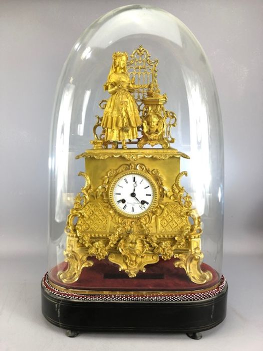 Large French Gold ornate mantle clock by Martin Baskett & Co Paris approx height to top of dome