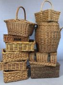 Ten assorted wicker hampers and baskets