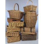 Ten assorted wicker hampers and baskets