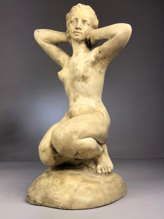 Sculpture: a plaster figure of a kneeling naked lady approx 34cm tall - Image 3 of 5