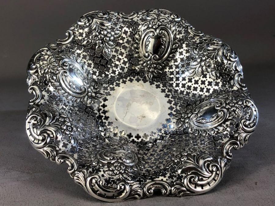 Victorian Silver Hallmarked Bon Bon Dish on circular foot Sheffield 1896 by M Bros approx 20cm - Image 3 of 4