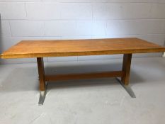 Mid Century Teak coffee table on metal feet approx 120 x 48 x 45cm tall