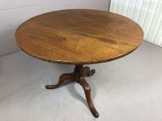 Circular tilt top table on tripod feet (A/F), diameter approx 92cm