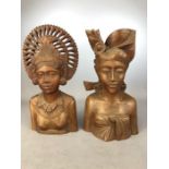 Two Bali hardwood carvings, approx 26cm in height