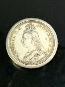 Old Head Queen Victoria Silver coin in mount total weight approx 40g dated 1887