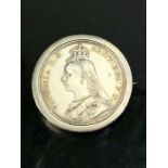 Old Head Queen Victoria Silver coin in mount total weight approx 40g dated 1887