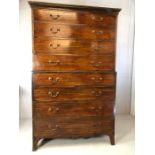 Victorian chest on chest with brass handles and eight drawers, approx 108cm x 56cm x 182cm tall