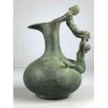 19th Century Antique Bronze Wine Ewer with two young acrobats forming the handle possibly a Grand