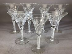 Collection of cut glass to include four wine glasses, two smaller wine or cocktail glasses and a