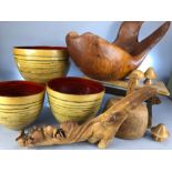 Collection of wooden / vintage items to include decorative carvings, graduating bowls, small stool