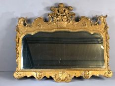 Gilt wood over mantel bevel edged mirror with Prince of Wales cresting, approx 106cm x 89cm tall