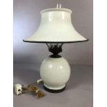 Victorian copper and glass oil lamp with opalescent white glass shade and base, with original