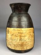 Wooden Barrell or Casket with original label for BELFAST WILLIAM COWAN possibly a shipping caskett