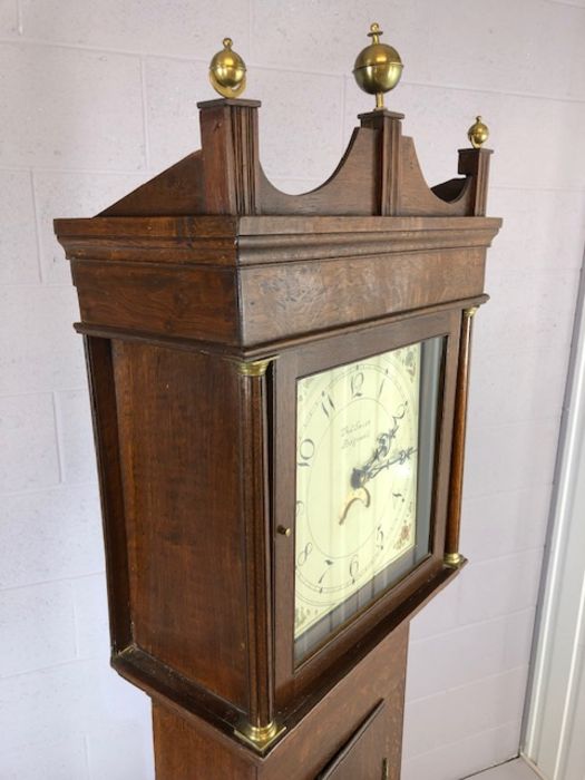 Oak longcase clock by Thomas Smith of Ridgewell, circa 1870, with birdcage type movement, rope- - Image 9 of 9