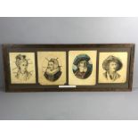 Framed collection of four stained glass working drawings from Morris & Co, c.1900, each drawing with